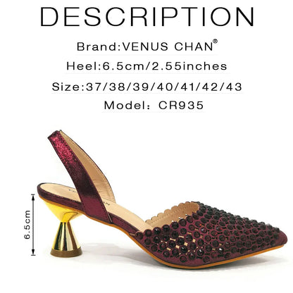 Sapatos Femininos Salto Alto Ponta Fina Designer Luxo Pedras Coloridas Festa Noturna Conjuntos de Sapatos e Bolsas Combinando