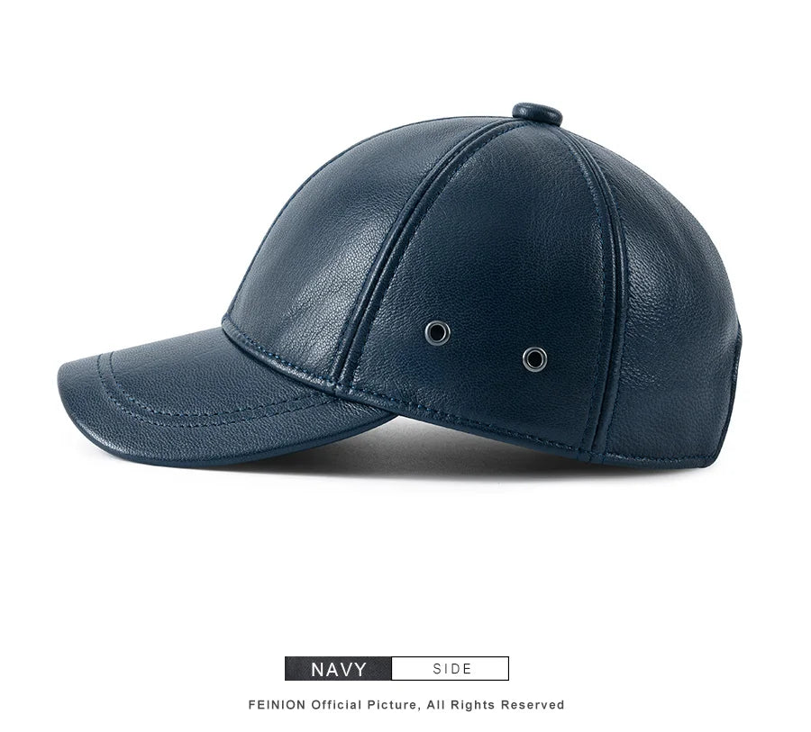 Genuine Leather Unisex Baseball Cap 100% Leather Winter Structured Flat Adjustable Back Strap Hat