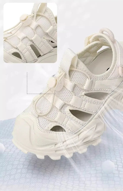 2026 New Boys' White Sports Sandals Summer Closed Toe Beach Shoes with Hollow Out Design for Children