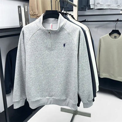 Half zip hoodie men's long sleeved t-shirt autumn plus size middle-aged and young embroidered pony logo collar polo shirt top