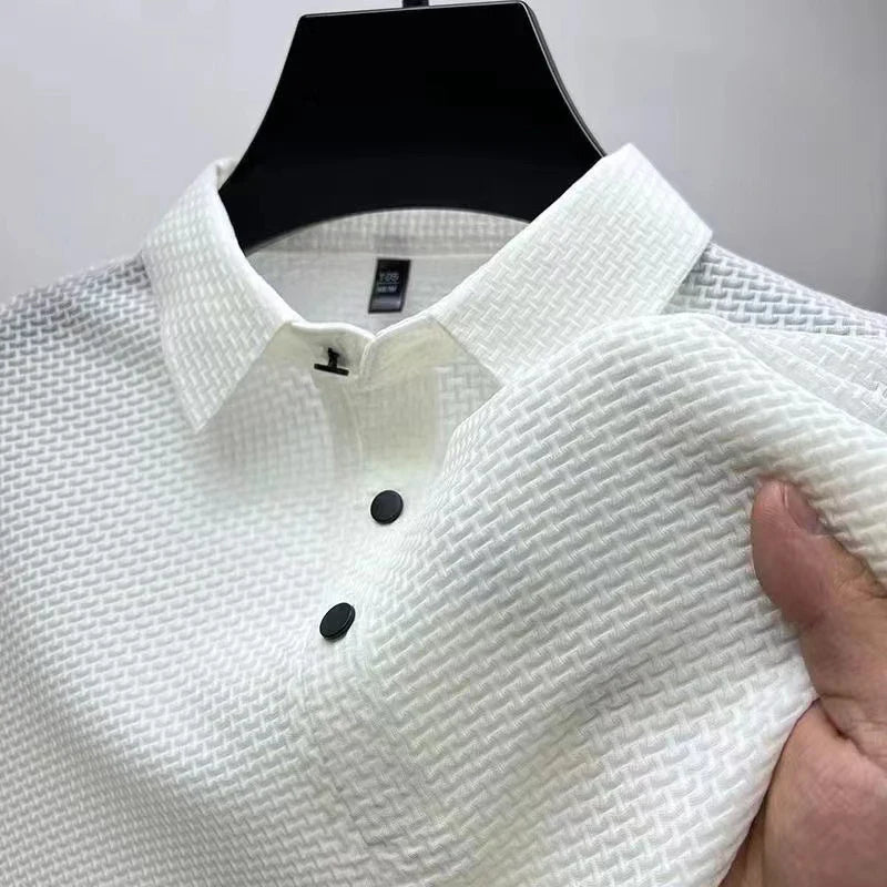 Men's Business Polos Casual Short Sleeved Bone Flower Solid Color POLO Shirt Fashion Breathable Comfortable Summer Versatile Top