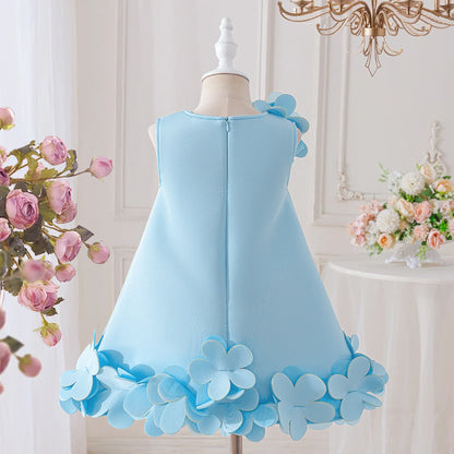 Vestido de festa para meninas princesa com flores 3D, verão, 4 a 8 anos, elegante, para casamento, damas de honra, formatura, festa de aniversário, roupa infantil