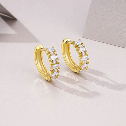 Moissanite Hoop Earring Emerald&Round 925 Sterling Silver 18k Gold Plated Huggie Earrings for Women Luxury Jewelry Gift