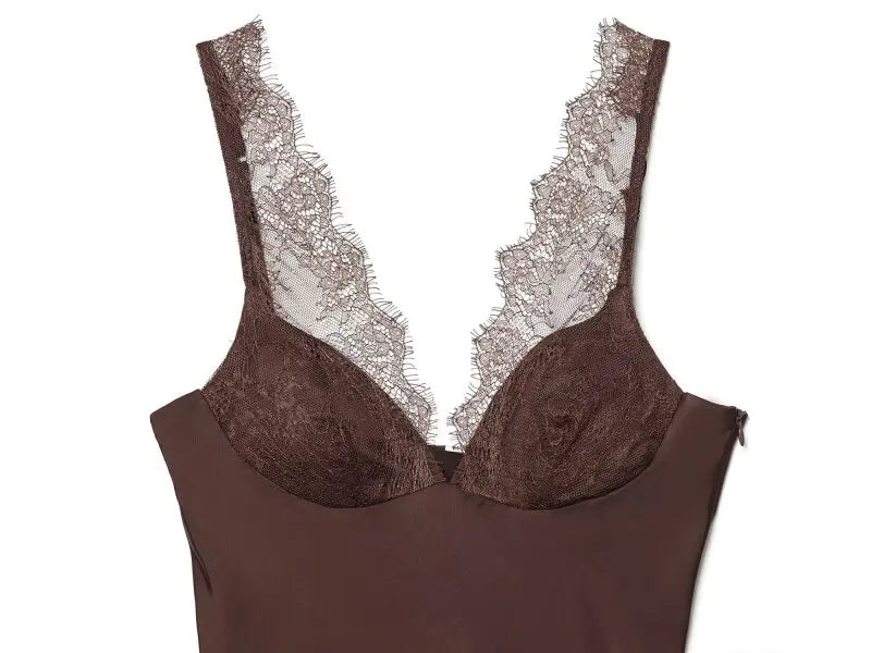 Women's Satin Lace Camisole - Sexy V-Neck Sleeveless Top for Summer, Perfect for Party & Beach Outfits, Comfortable Silky Feel