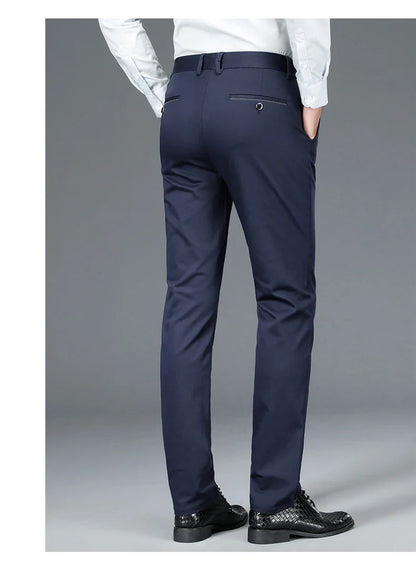 Business Formal Mens Casual Pants Autumn Winter Fashion Anti-wrinkle Straight Stretch Trousers Male Office Classic Suit Pants