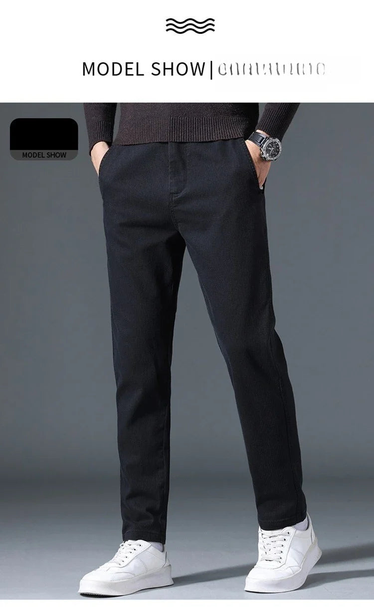 2025 Autumn New Casual Pants Men's Fashion Slim Fit Thick Straight Pants Soft Cotton Retro Style Streetwear Trousers Clothing