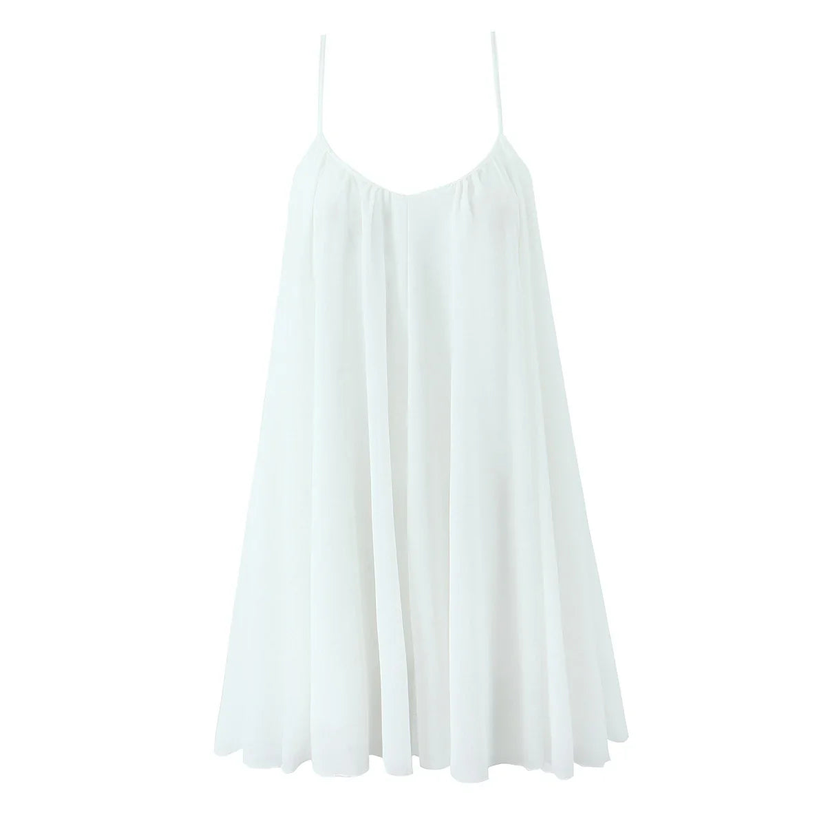 Women White  Big Backless Sling Dress O neck Back Zipper Loose Swing Mini Short Dresses Holiday Robe