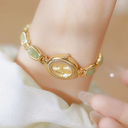 Women's Watch Ladies Bracelet Luxury Brand Waterproof Retro Natural Dongling Stone Hotan Jade Advanced Chain Watches Gift
