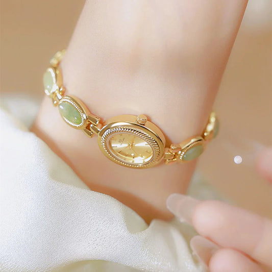 Women's Watch Ladies Bracelet Luxury Brand Waterproof Retro Natural Dongling Stone Hotan Jade Advanced Chain Watches Gift