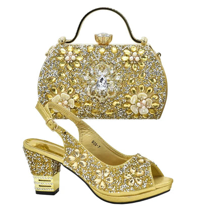 2026 Italian Shoes and Bags Matching Set with Rhinestone Plus Size Shoes Luxury Italian Shoe and Bag Set Wedding Shoes Bride