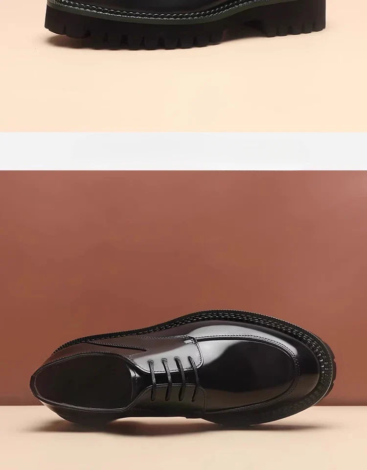 Spring and Autumn New Men's Business Casual Shoes Genuine Leather Thick Soled Round Toe British Formal Derby Shoes
