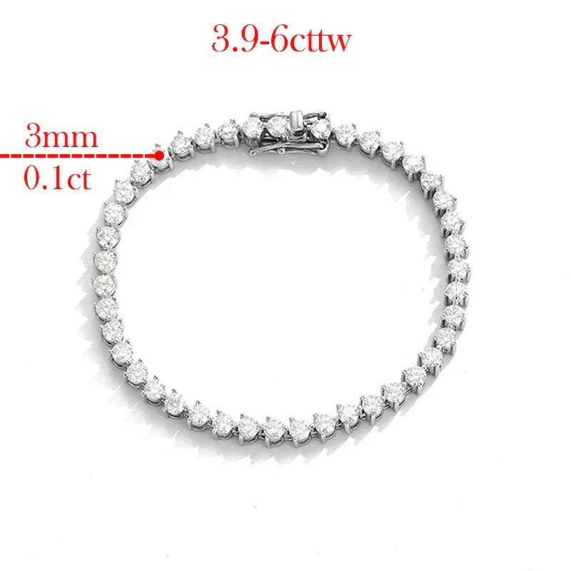 3 Claws D VVS1 Zircon/Moissanite Tennis Bracelet for Women Full Diamond Luxury Chain S925 Sterling Silver Plated Platinum