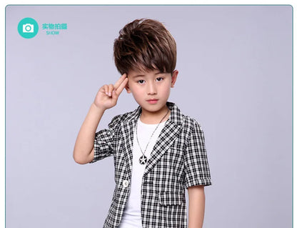 2022 Children Summer Formal Suit Boys Blazer+Shorts 2Pcs Photograph Set Kids Plaid Wedding Performance Dress Ceremony Costume