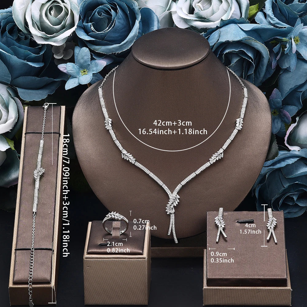 Trendy 4PCS Nigeria Wedding Jewelry Sets For Women UAE African Cubic Zircon Jewelry Set Bridal Accessories