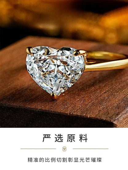 European and American Light Luxury Love 925 Silver Ring Set with High Carbon Diamond, Redion Ice Flower Cutting, Elegant Female