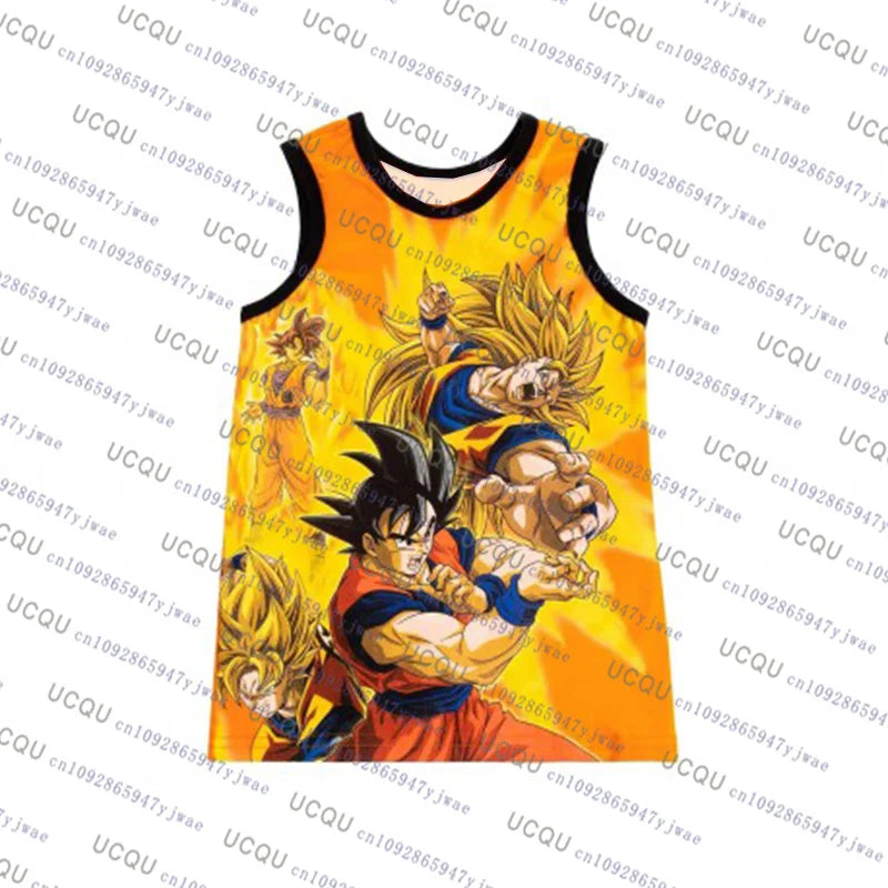Japanese Anime Dragon Ball Z Super Saiyan Sleeveless Basketball Jersey Oversize Casual Sport Outdoor Fitness Breathable Vest