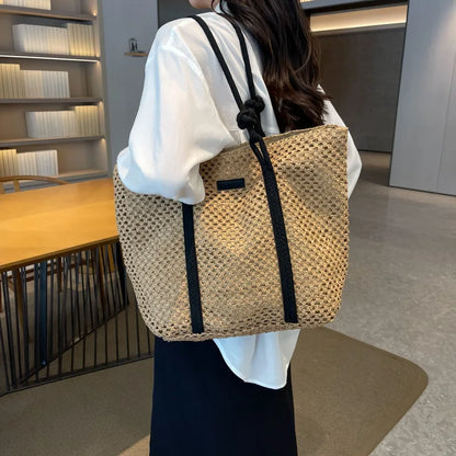 Elegant Ladies Straw Woven Handbag Women Holiday Beach Bag Casual Shopper Tote Top-Handle Bags Fashion Underarm Shoulder Bags