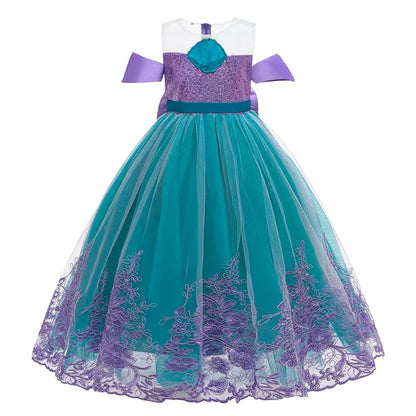 Vestido Ariel Pequena Sereia Princesa Fofa Menina Fantasia Cosplay Infantil Roupa de Festa Aniversário Halloween Vestido de Verão Menina