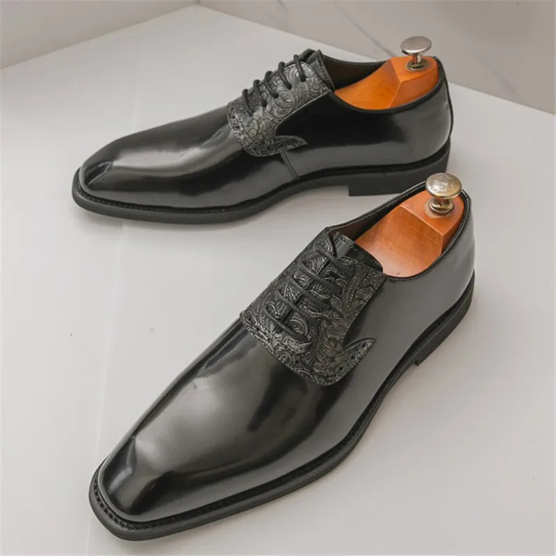 Fashion Designer New Men's Pointed Lace Up Oxford Shoes Male Wedding Dress Homecoming Formal Wedding Footwear