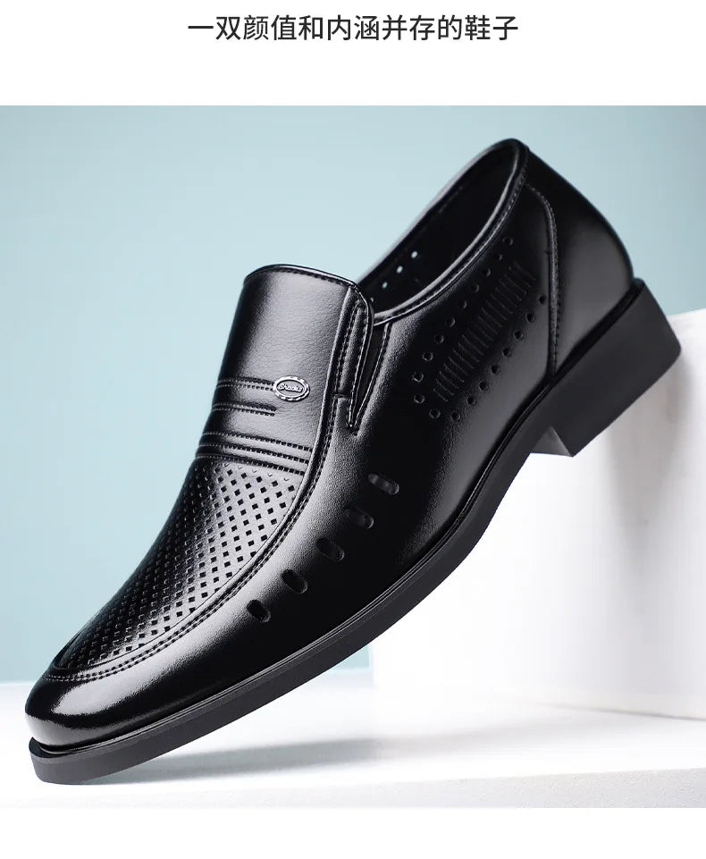 New Designer Big Size Leather Shoes For Men Summer Breathable Hallow Business Casual Shoes Male Solid Color Fashion Loafers Man