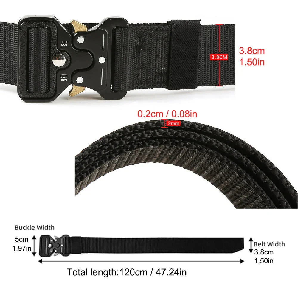 Men Tactical Belt Quick Release Outdoor Zinc Alloy Buckle Belt Soft Real Nylon Sports Hiking Camping Hunting Belt
