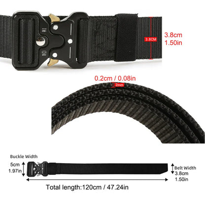 Men Tactical Belt Quick Release Outdoor Zinc Alloy Buckle Belt Soft Real Nylon Sports Hiking Camping Hunting Belt