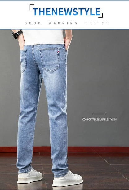 2026 Summer Men's Jeans Slim Fit Jeans Thin Stretch Straight Light Business Casual Denim Long Pants Male Classic Style Brand