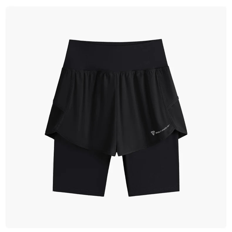 Yoga Shorts Women Summer Fake Two Piece High Waist Loose Gym Shorts With Pocket Ladies Lightweight Fitness Running Clothes