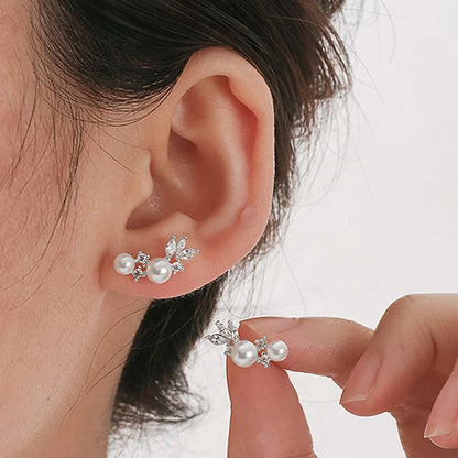 Graceful Gold Color/Silver Color Stud Earrings Lady Simulated Pearl Jewelry Chic Shiny Zirconia Accessories for Wedding