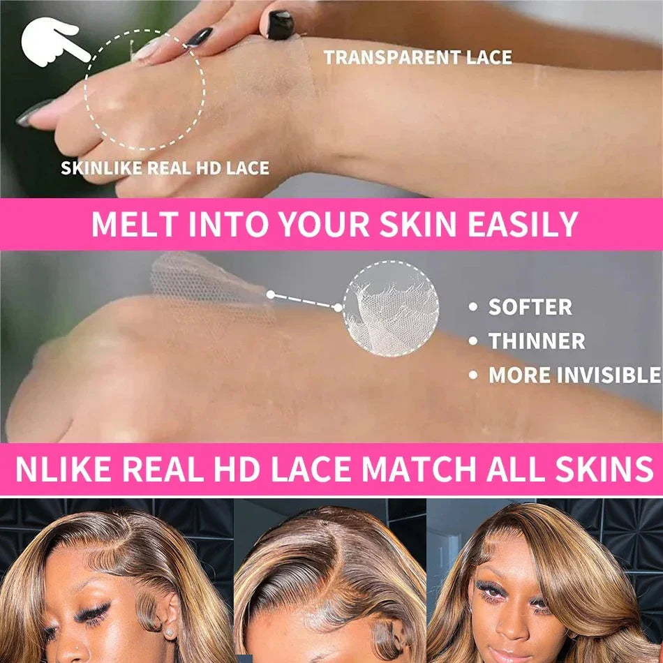 13x6 Highlight Wig Human Hair Body Wave Full HD Lace Frontal Wigs For Women Brazilian Human Hair Wig Honey Blonde Lace Front Wig