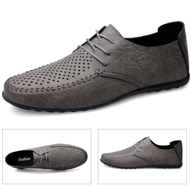 Summer Hollow Out Leather Shoes Men Luxury Italian Men Casual Handmade Moccasins Designer Breathable Boat Shoes
