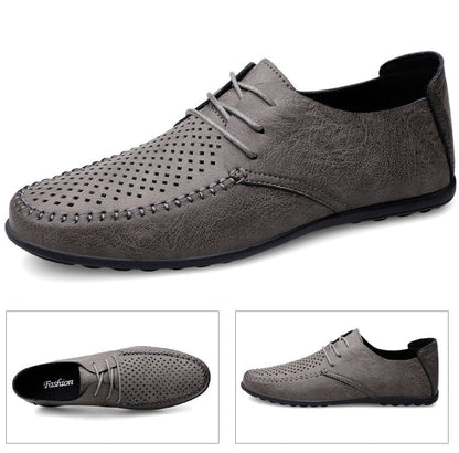 Summer Hollow Out Leather Shoes Men Luxury Italian Men Casual Handmade Moccasins Designer Breathable Boat Shoes