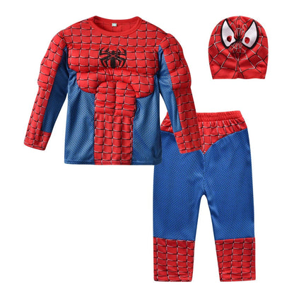 Spiderman Costume Spider-Man Muscle Suit Cosplay Superhero Avengers Boys Girls Long Sleeve Top Pant Cape Halloween Birthday Gift