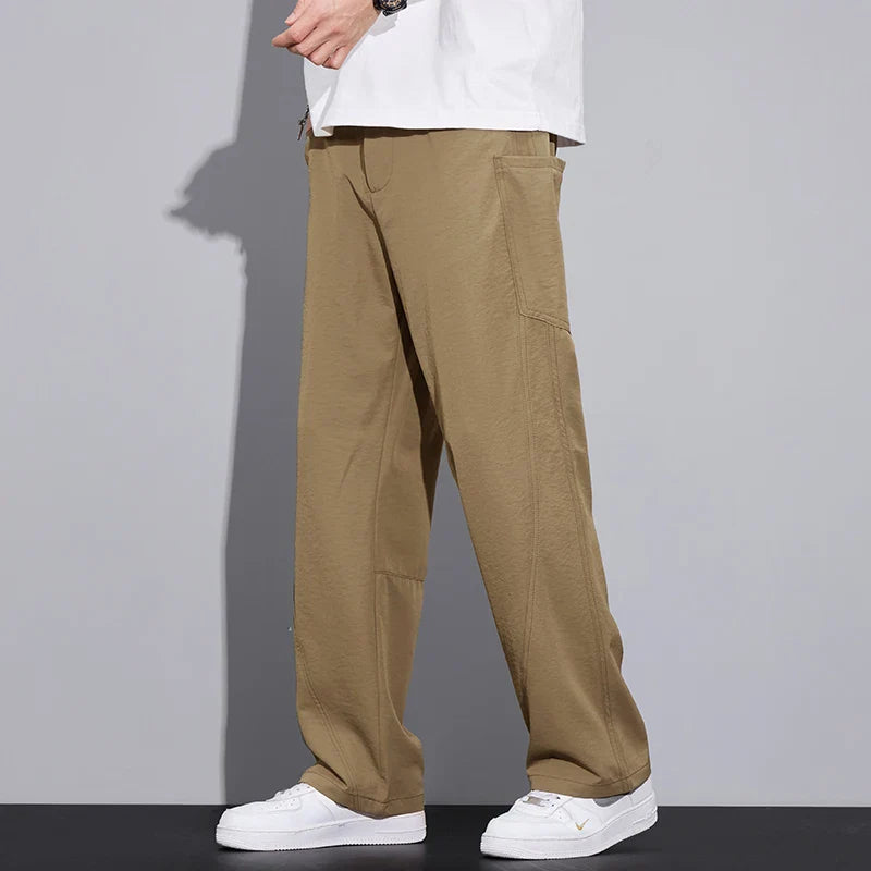 2026 Summer Thin Men's Loose Pants with Large Pockets Work Style Casual Straight Solid Color Male Simple Baggy Pants