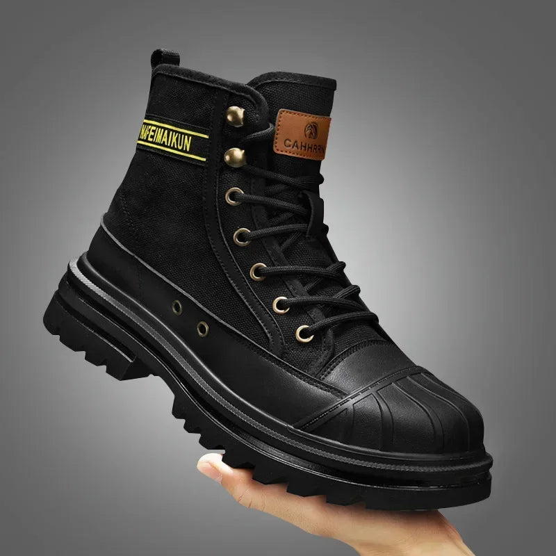 Men's Shoes  Autumn and Winter Breathable High-top Boots Heightened Thick-soled All Match Canvas Casual Shoes Mens Boots