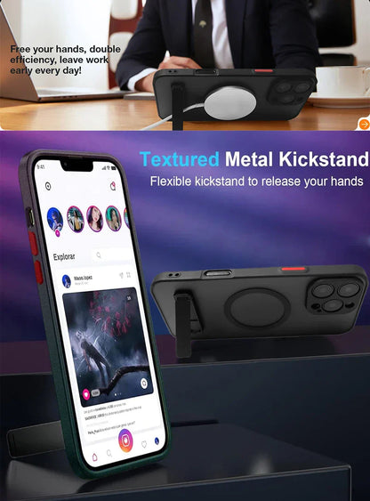 Magnetic Stand Mobile Phone Case for iPhone 17 16 15 14 Pro Max 13 12 11 Cases with Kickstand Back Cover with Holder