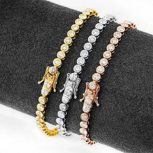 Sparkling 2/3mm Full Moissanite Tennis Bracelet for Women Party S925 Silver Plated 18K Pass Diamond Test Bezel Bracelets