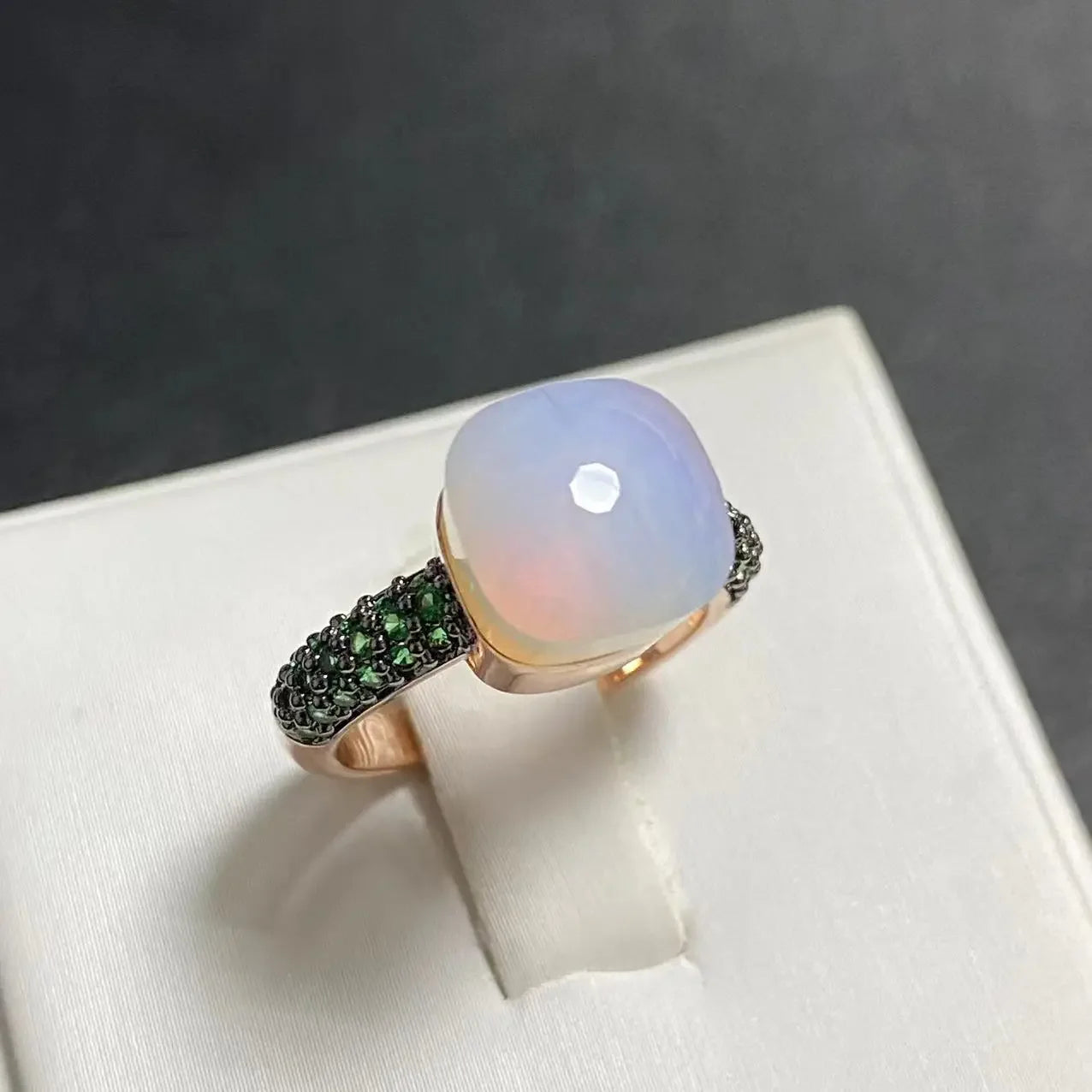 Emerald Ring for Women Green Zircon Inlay Rose Gold & Black Gun Plated 30 Colors Candy Crystal Style Jewelry Birthday Gift