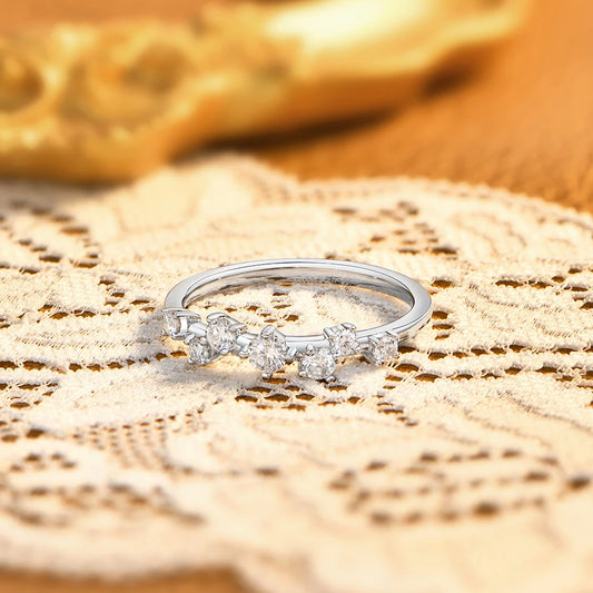 Simple Moissanite Women's Ring Asymmetric Cluster Half Eternity Stackable Band S925 Silver Daily Jewelry Birthday Gifts