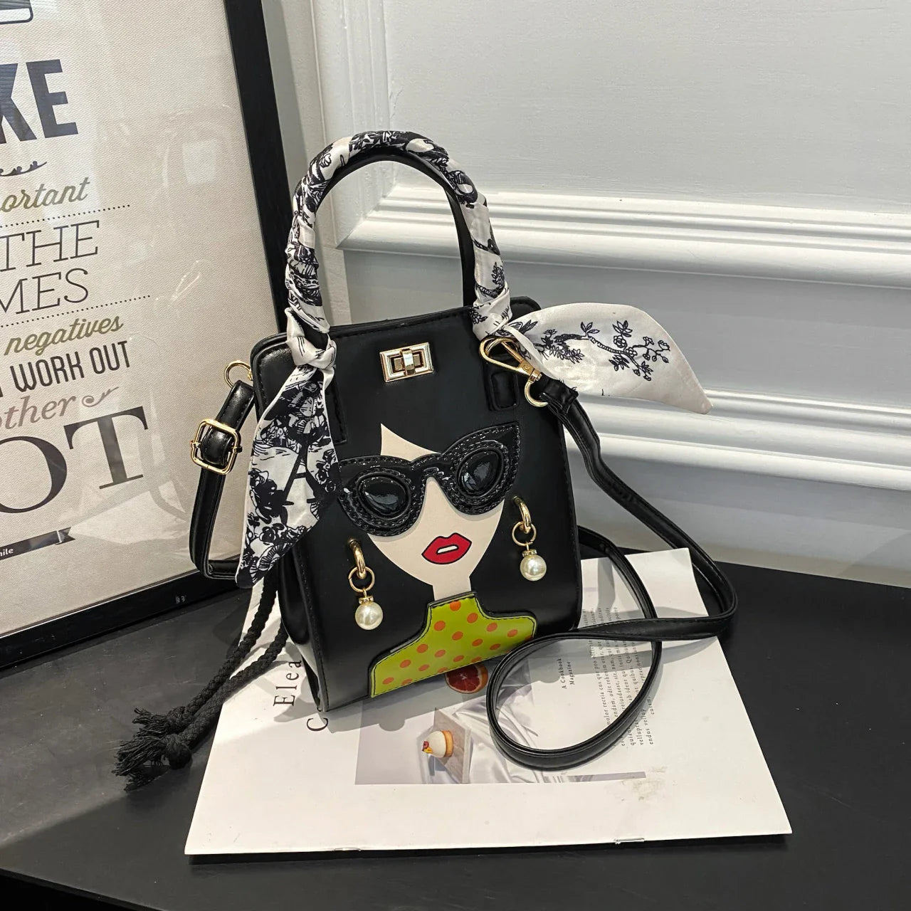 Cartoon Girl Handbag High Quality PU Leather Shoulder Bag for Women Pearl Crossbody Bag Designer Messenger Bag Female Satchel
