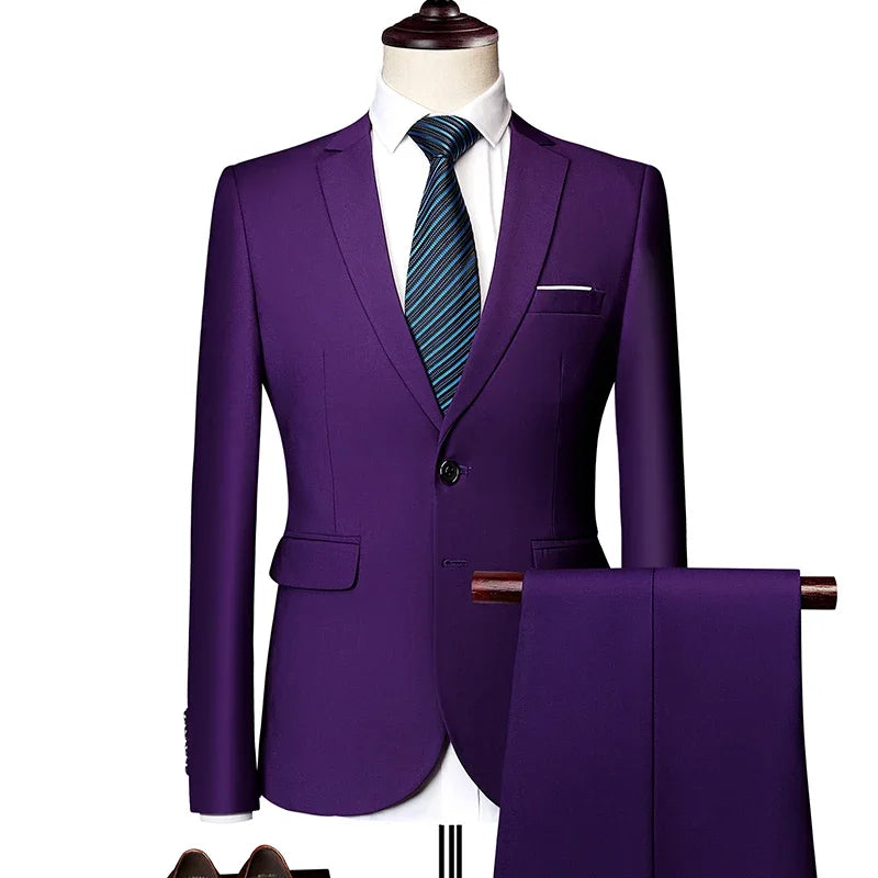 Classic Wedding Tuxedos Casual Solid Suits Slim Fit 3/2 Pieces Groomsmen Suit Male Formal Business Men Clothing