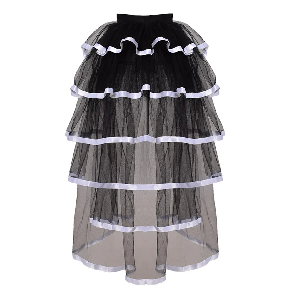 Women Punk Puffy Ruffle Tutu Bustle Skirts Sexy Steampunk Cocktail Party Tie-on Overskirt Gothic Tulle Skirt for Female