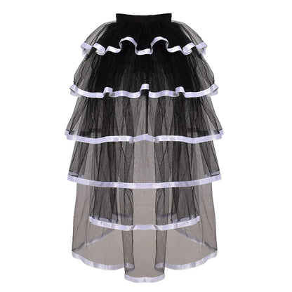 Women Punk Puffy Ruffle Tutu Bustle Skirts Sexy Steampunk Cocktail Party Tie-on Overskirt Gothic Tulle Skirt for Female