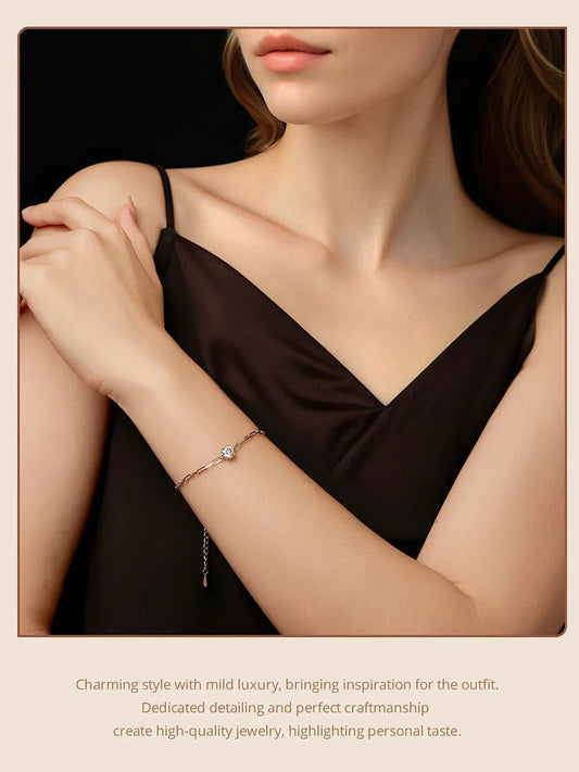1CT Moissanite Bracelet 6-Prong Setting Adjustable Link Wrist Chain for Women 925 Sterling Silver Wife Mom Birthday Gift