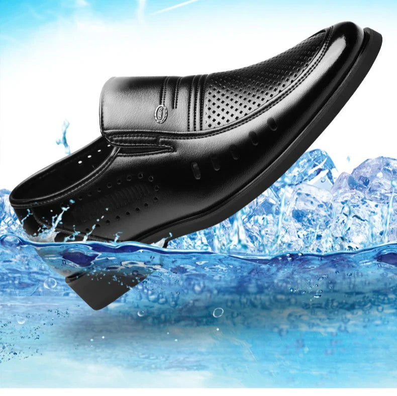 New Designer Big Size Leather Shoes For Men Summer Breathable Hallow Business Casual Shoes Male Solid Color Fashion Loafers Man