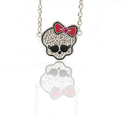Sweet and Cool Style Fashionable Personality Bow Tie Rhinestone Skull Necklace Spicy Girl Style Niche High-quality Pendant