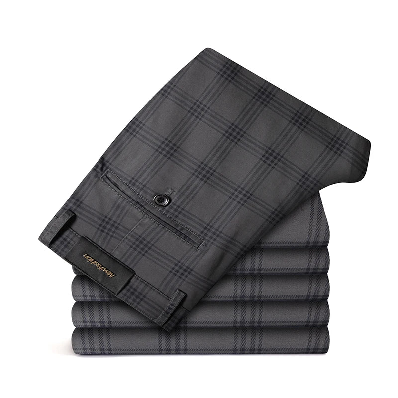 Brand Clothing Mens Casual Pants Fashion Plaid Classic Business Formal Trousers Elastic Straight Social Luxury Suit Pants