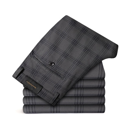 Brand Clothing Mens Casual Pants Fashion Plaid Classic Business Formal Trousers Elastic Straight Social Luxury Suit Pants