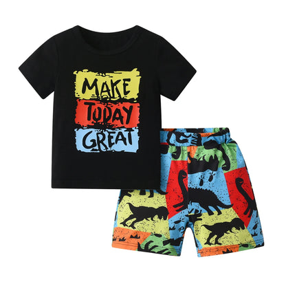 Summer Toddler Boy Clothes Short Sleeve Fashion Letter Print T-Shirt and Shorts Baby Outfit Set