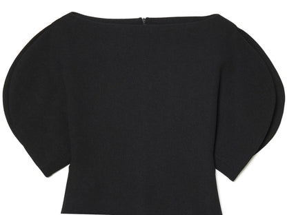 Women Vintage Black Short Puff Sleeve Shirts O Neck Asymmetrical Hem Blouse 2026 Spring Trend High Street Lady Chic Tops